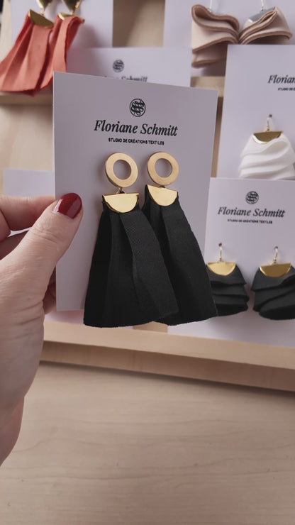 Boucles d’oreilles - Plis en néoprène, légères, 4 couleurs, apprêt doré ou argenté